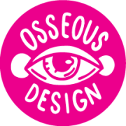 Pink and white logo design of an eye for Osseous Design.